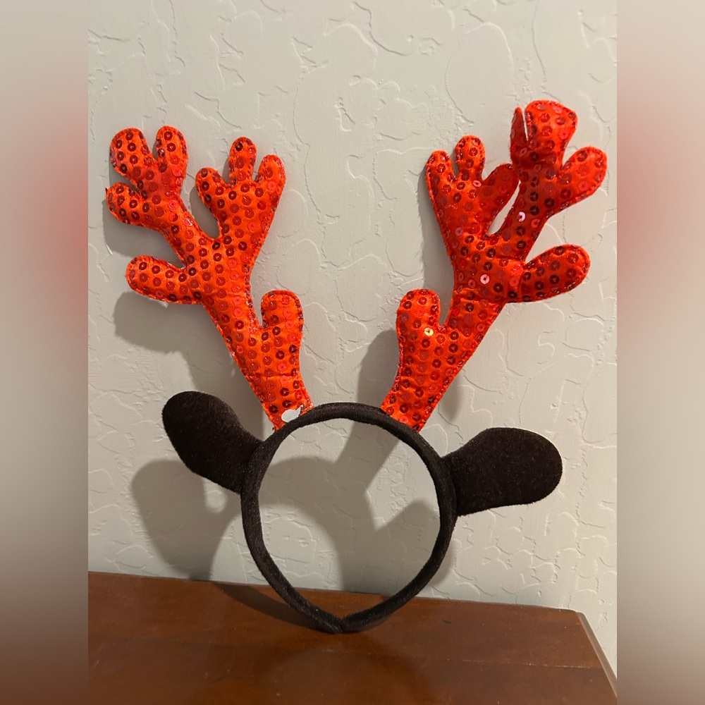 Red Sequin Reindeer Antler Headband